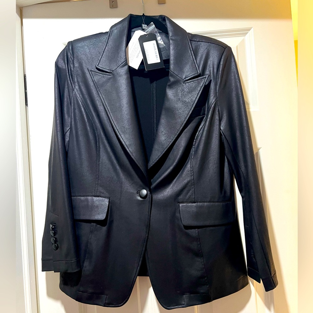 Liquid Leather Blazer from Clara Sunwoo, Black, size Medium
